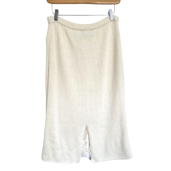 Vintage Lara Ferrante Sparkly Metallic Cream Knitted Midi Skirt - Picture 3 of 6